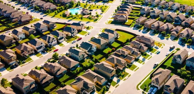 Aerial view of a suburban neighbourhood